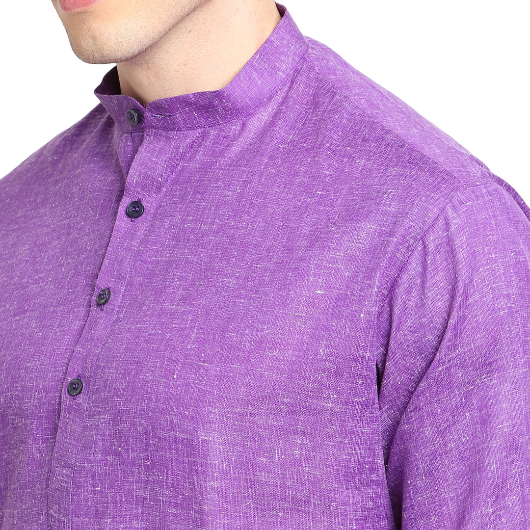 Purple Solid Straight Cotton Blend Men's Kurta