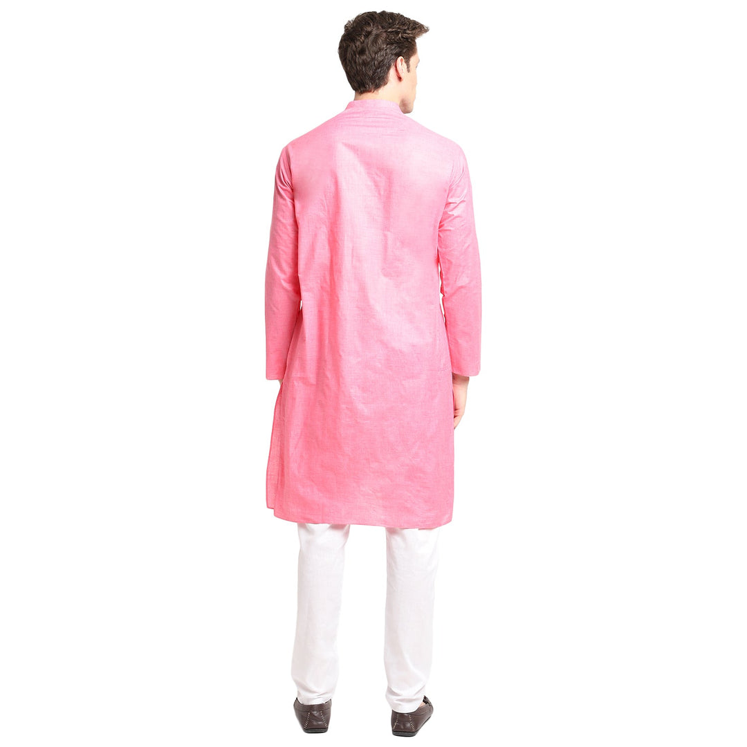 pink Solid Straight Cotton Blend Men's Kurta