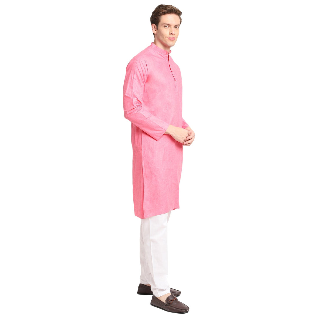 pink Solid Straight Cotton Blend Men's Kurta