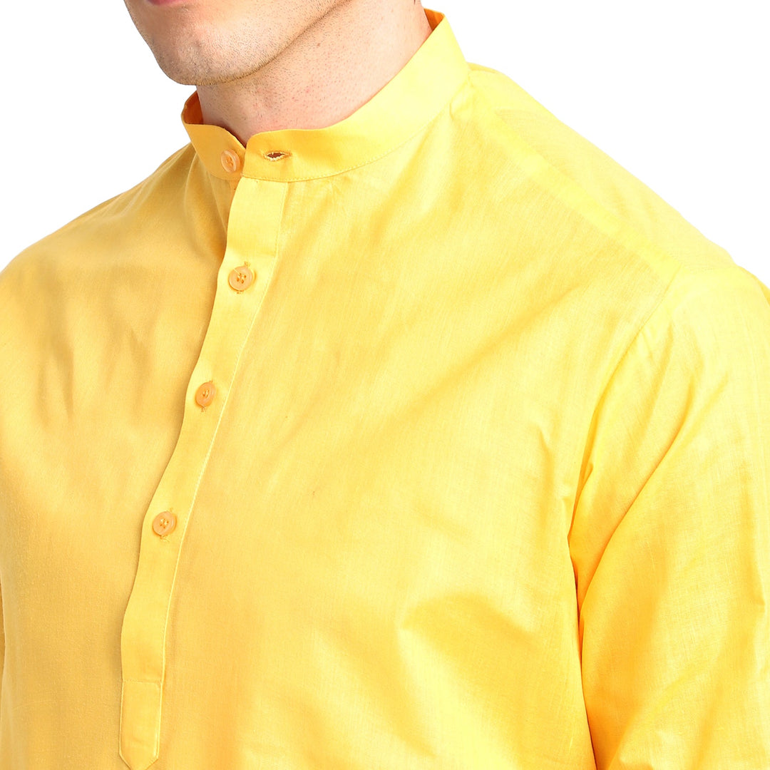 Yellow Solid Straight Cotton Blend Men's Kurta