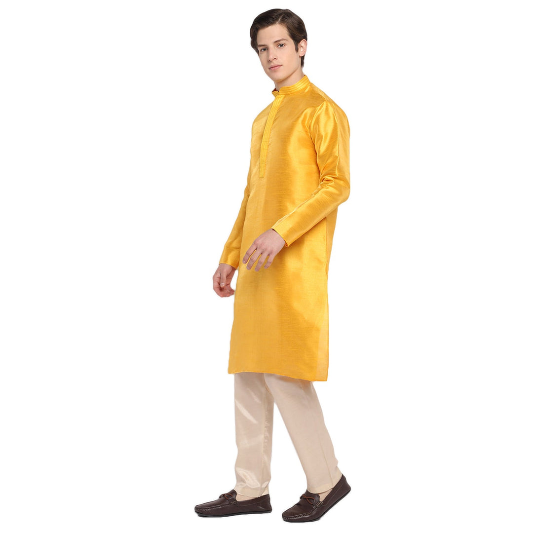 Yellow Straight Silk Blend Men's Kurta