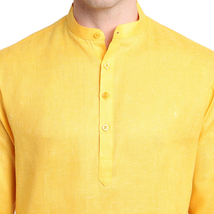 Yellow straight cotton Blend Men's Kurta
