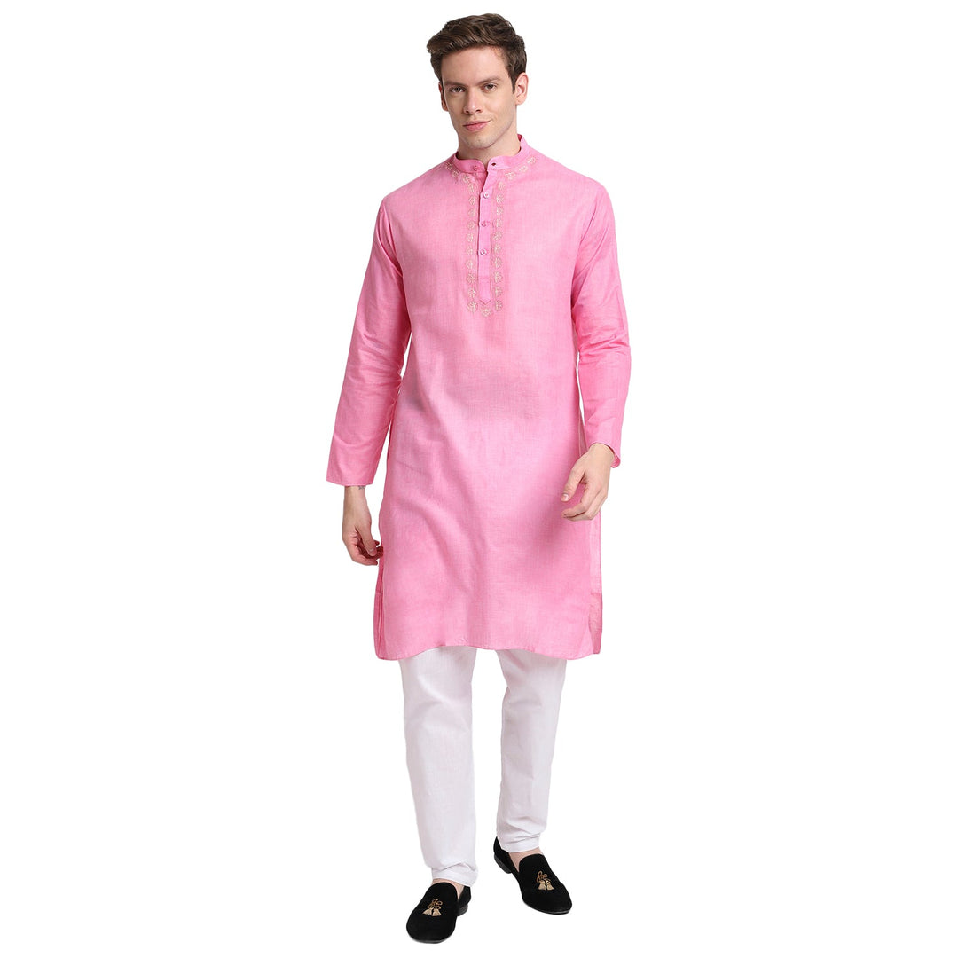Light Pink Straight Cotton Blend Men's Kurta