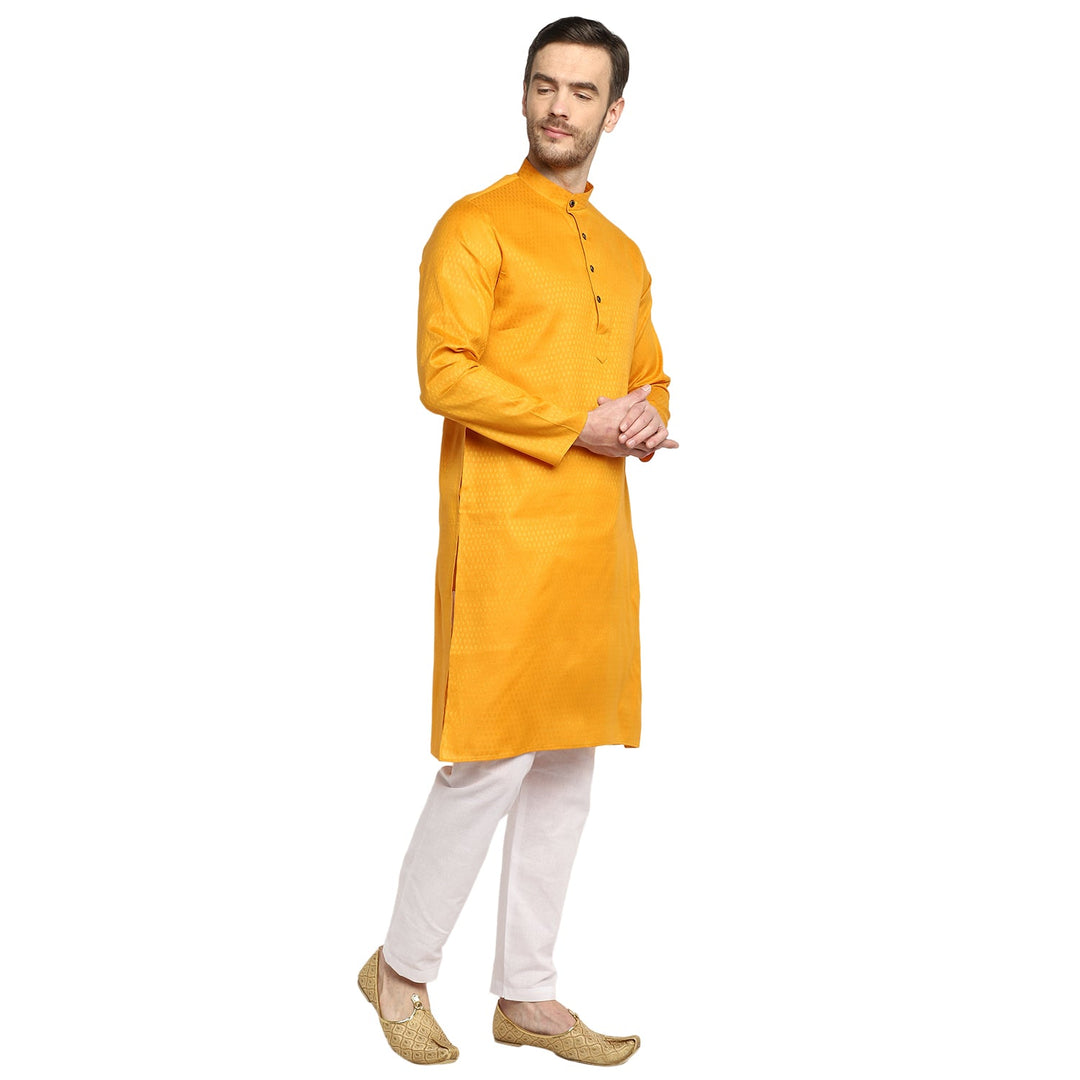 Mustard Yellow Straight Cotton Blend Men's Kurta