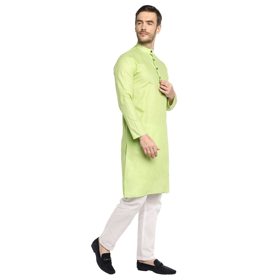 Lime Green Straight Cotton blend Men's Kurta