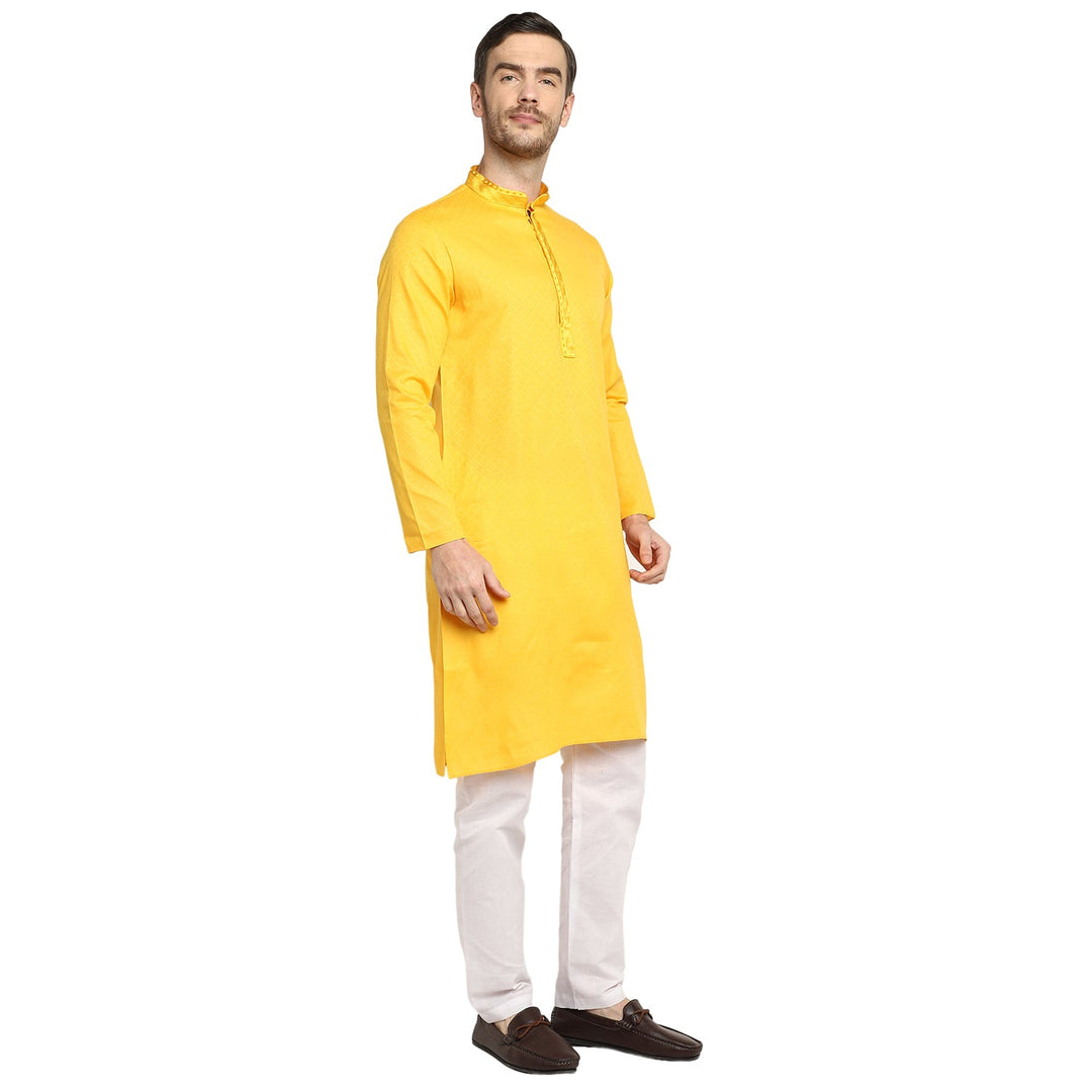 Yellow Straight Cotton Blend Men's Kurta