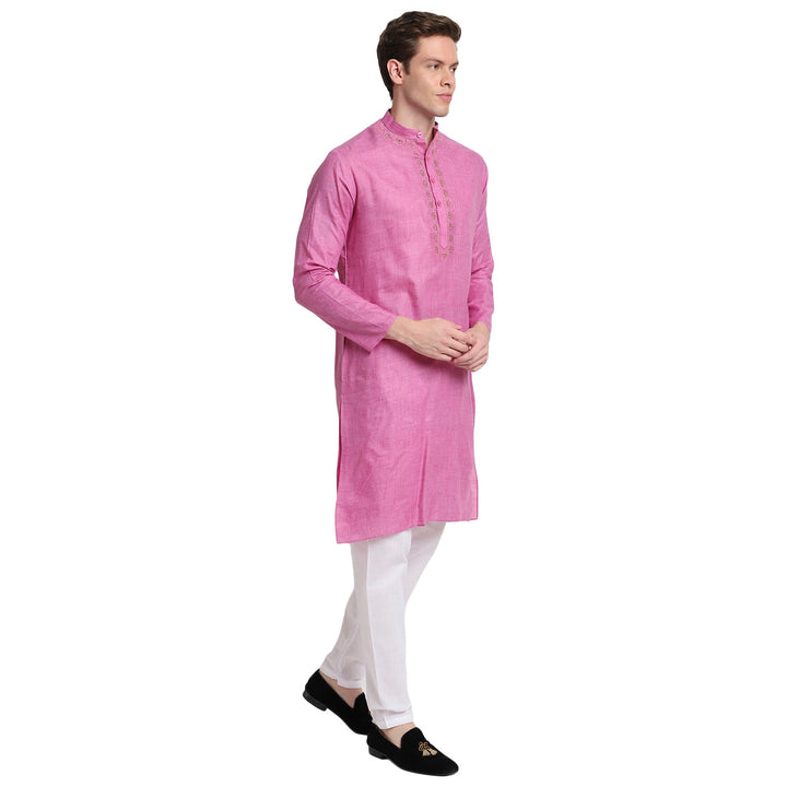 Pink Straight Cotton Blend Men's Kurta