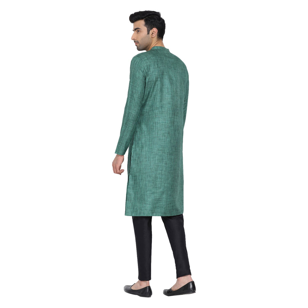 Green woven design straight Men's Kurta