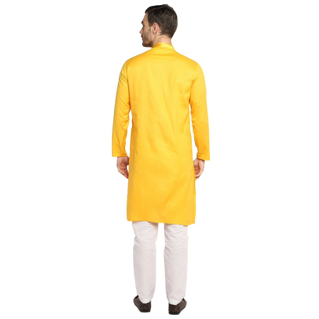 Yellow Straight Cotton Blend Men's Kurta