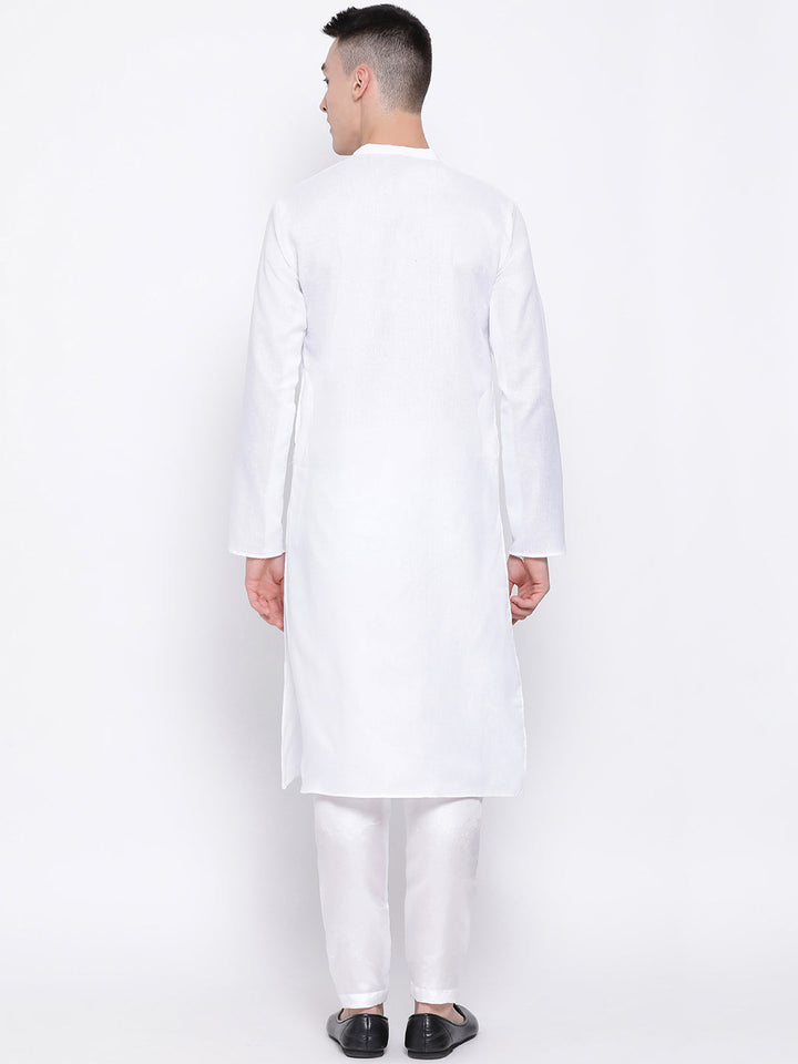 White and Pink hand-painted & Embellished straight Men's Kurta