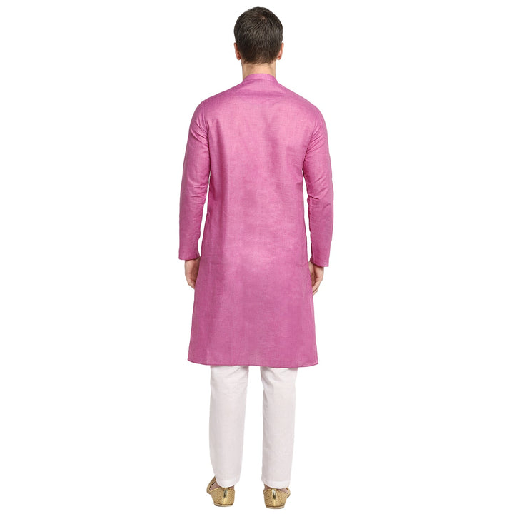 Soft Pink Straight Cotton Blend Men's Kurta
