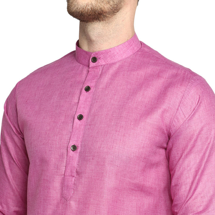Soft Pink Straight Cotton Blend Men's Kurta