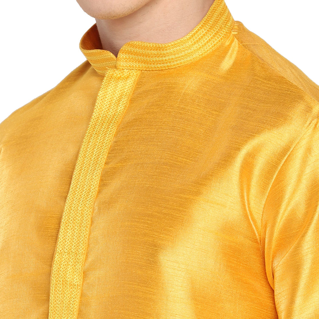 Yellow Straight Silk Blend Men's Kurta
