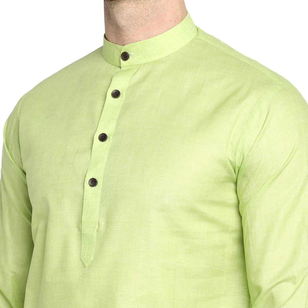 Lime Green Straight Cotton blend Men's Kurta