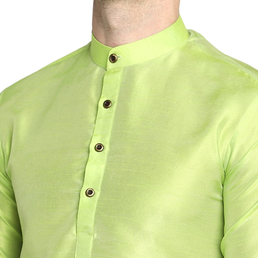 Lime Green Solid Straight Silk Blend Men's Kurta