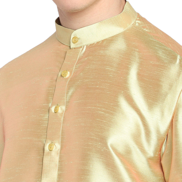 Golden Straight Silk Blend Men's Kurta