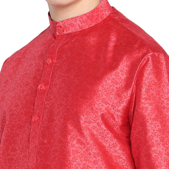 Red Straight Silk Blend Men's Kurta