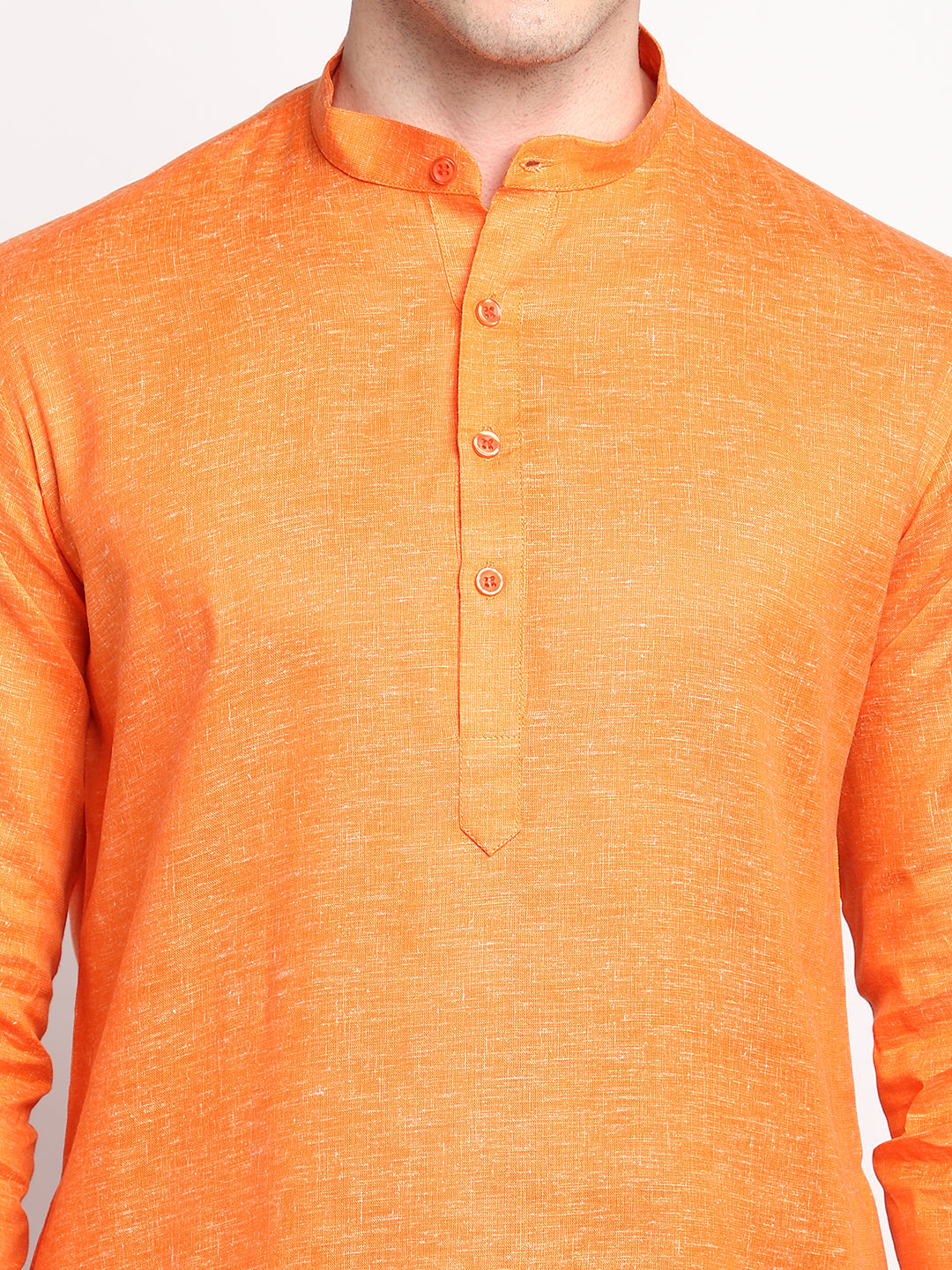 Tangerine Orange  Straight Cotton Blend Men's Kurta