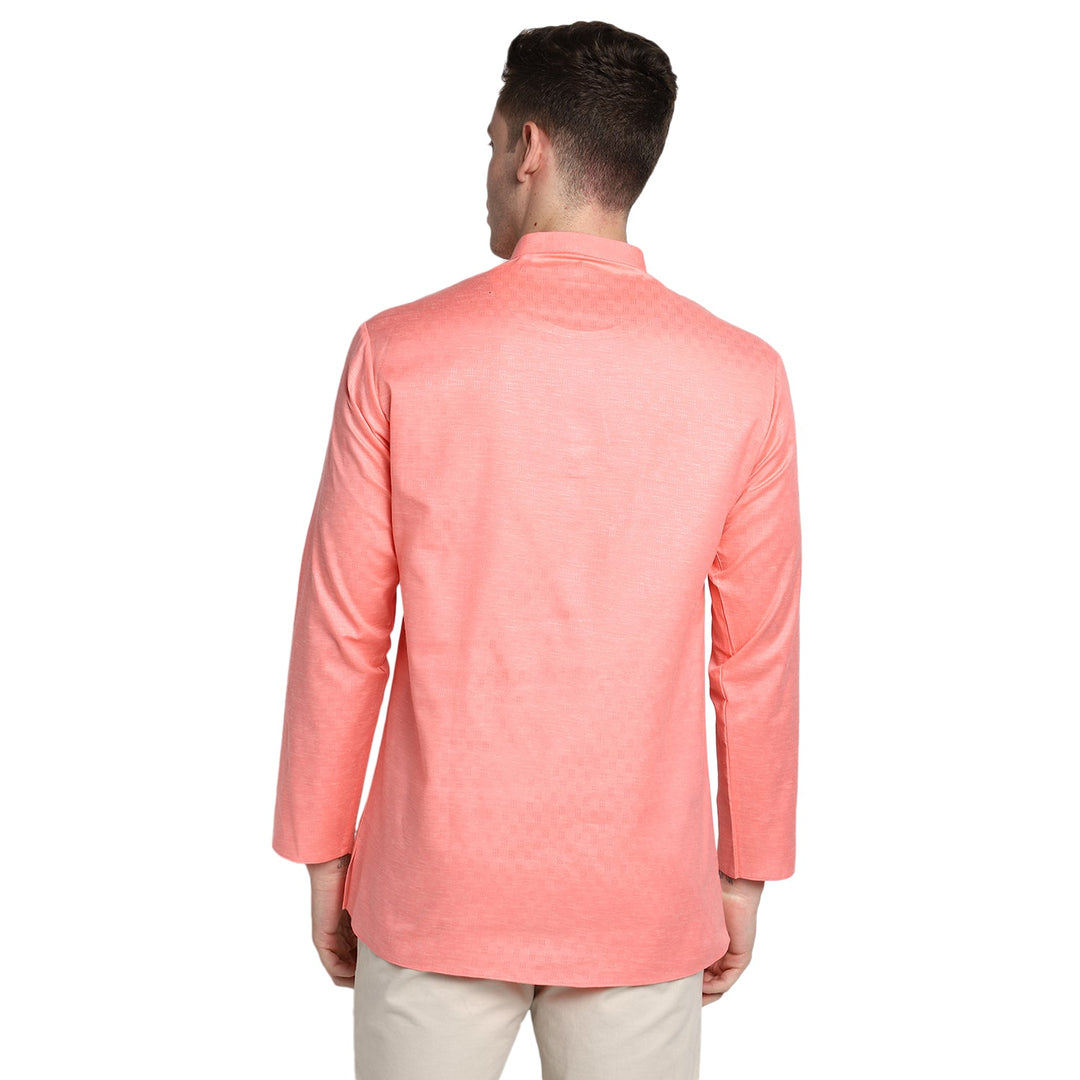Peach Pink Short Cotton Blend Men's Kurta