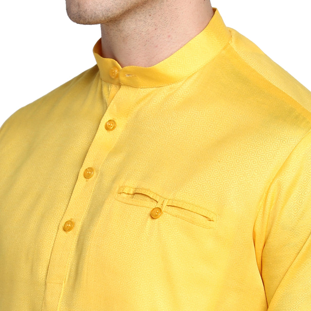 Yellow Short Cotton Blend Men's Kurta