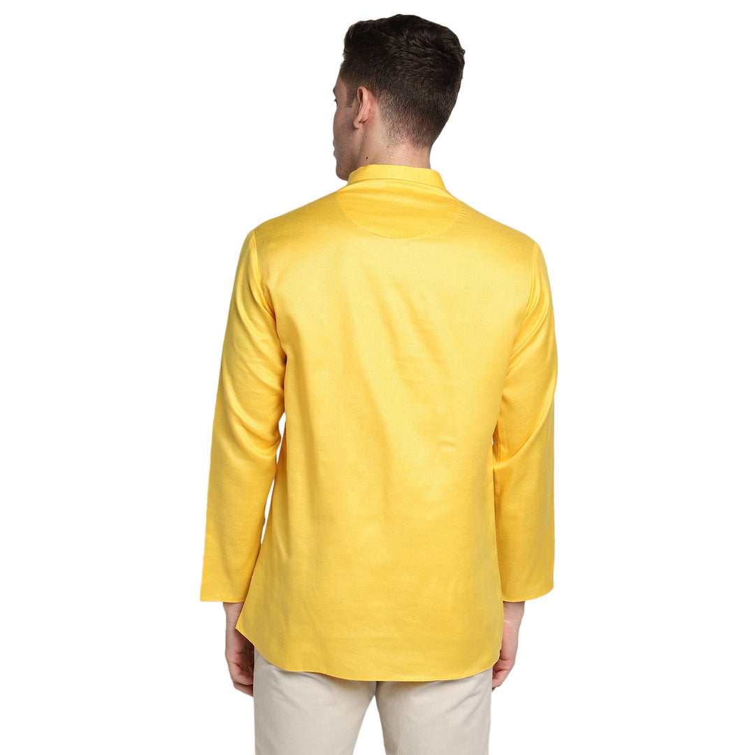 Yellow Short Cotton Blend Men's Kurta