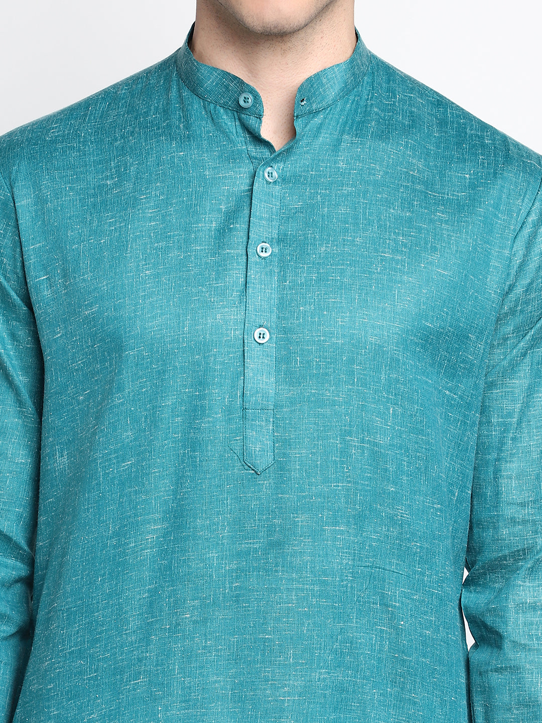 Turquoise Green Straight Cotton Blend Men's Kurta