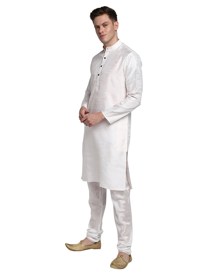 White Straight silk Blend Full Sleeves Men's Kurta
