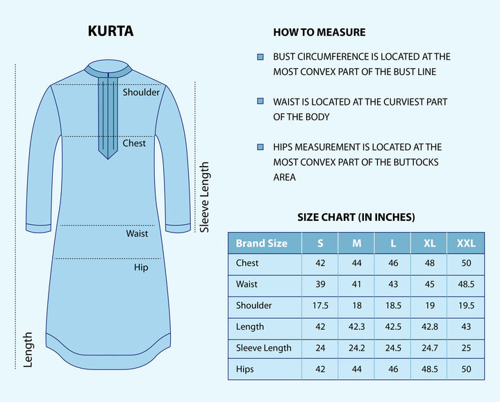 Blue and Solid embroidered Straight Cotton Men's Kurta